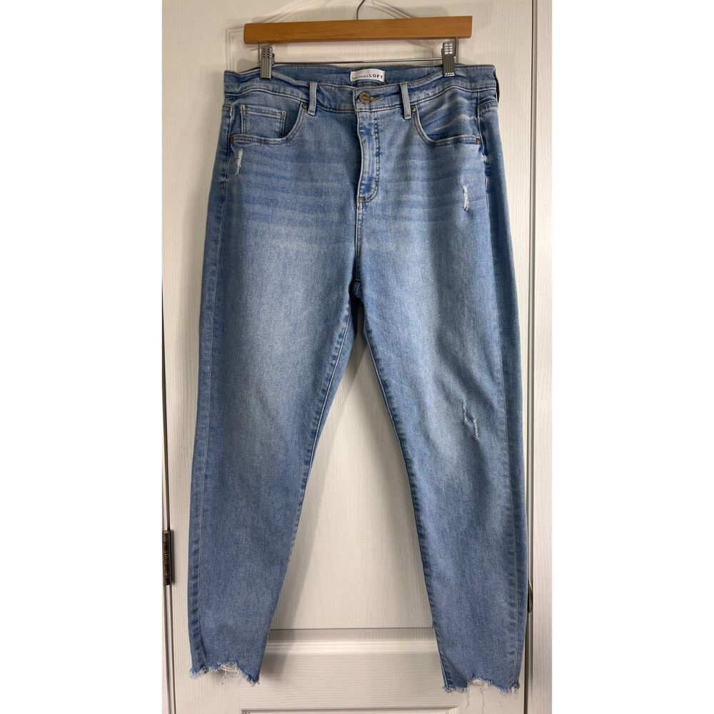 Loft Women's Skinny Jeans High Rise Distressed Light Wash Stretch Size 32 / 14